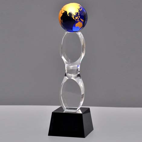 Blue Globe Crystal Trophy