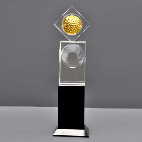 Engraved Ball Crystal Golf Trophy